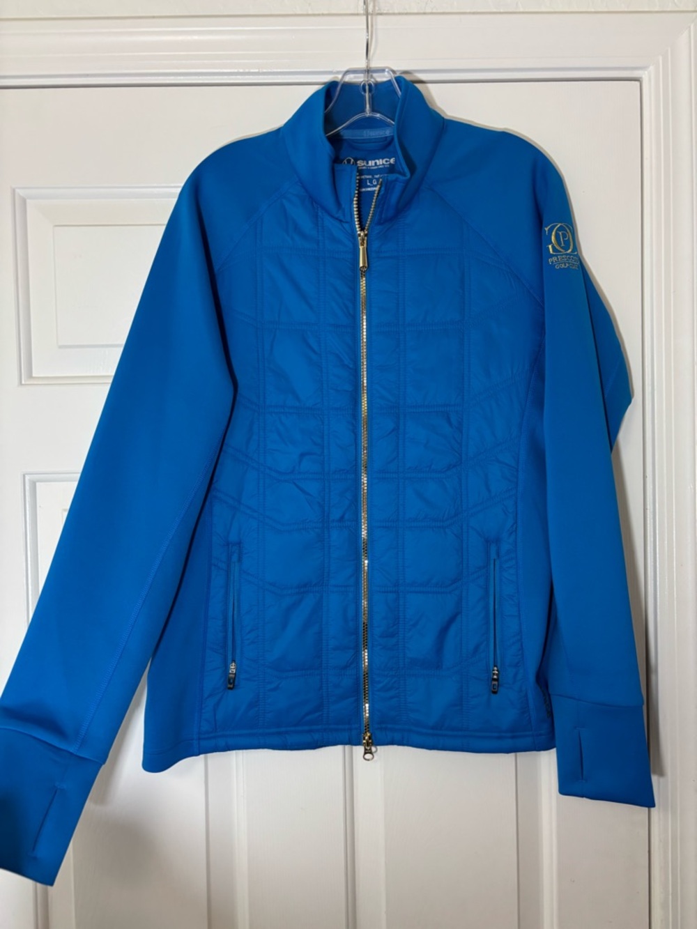 NWOT SUNICE GOLF JACKET Large Hybrid Thermal Blue Prescott Golf Club ELSA ELLA